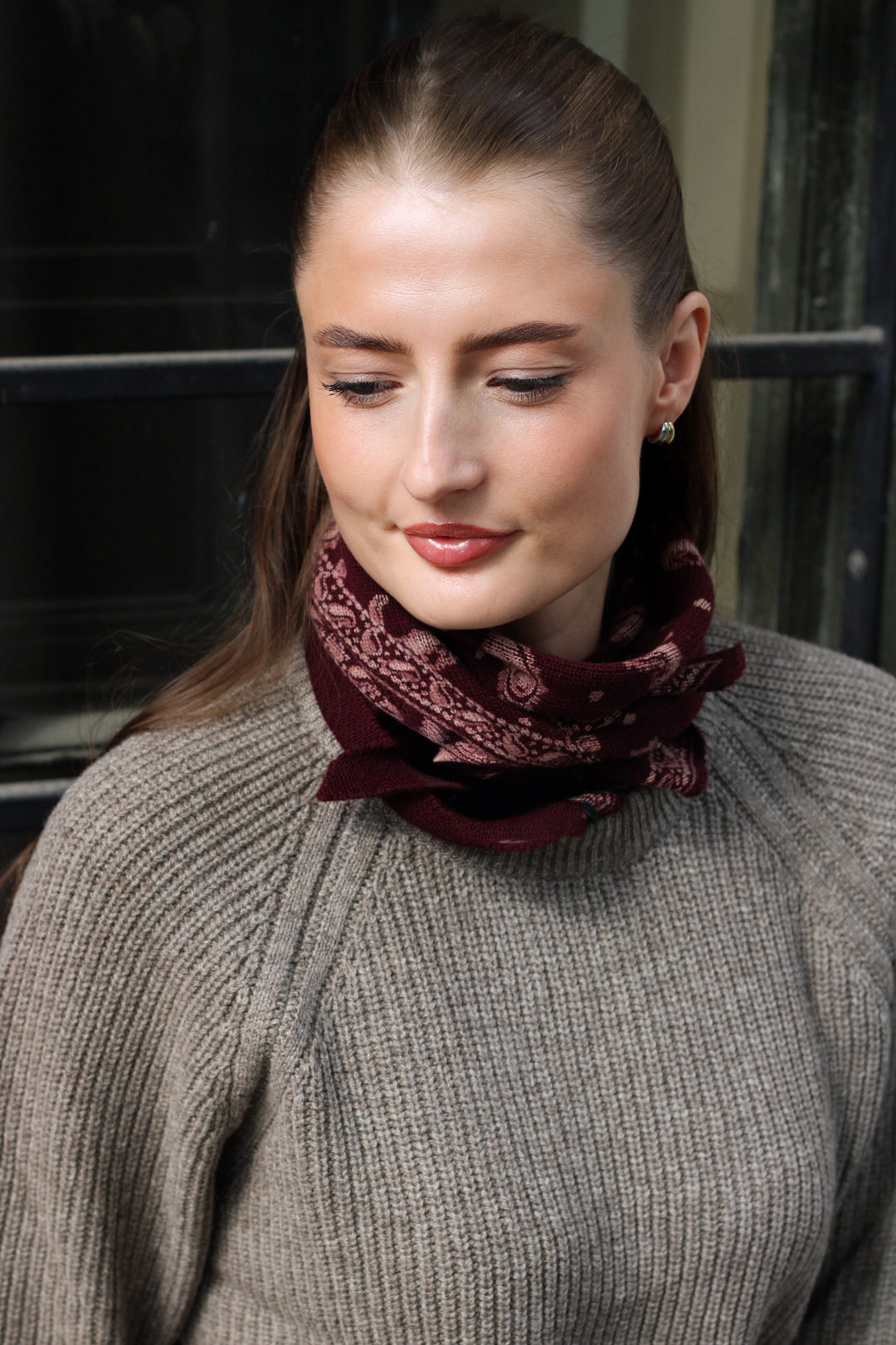 Rixo - Lianora Scarf Daisy Paisley Knit Oxblood