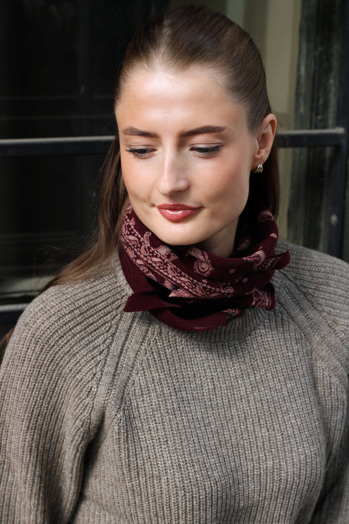 Rixo - Lianora Scarf Daisy Paisley Knit Oxblood