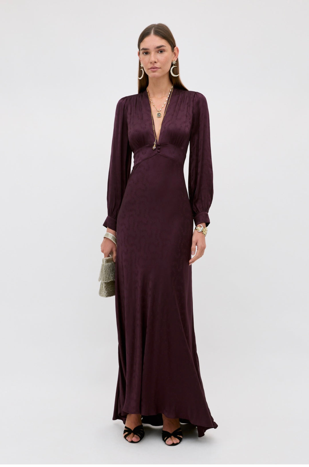 Rixo - Emory Dress Floral Trail Jaquard Wine
