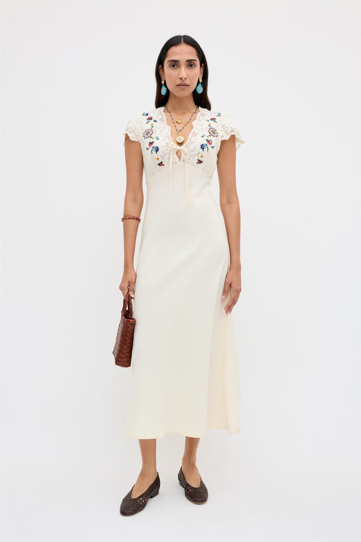 Rixo - Amari Dress Daisy Sun Embroidery Cream