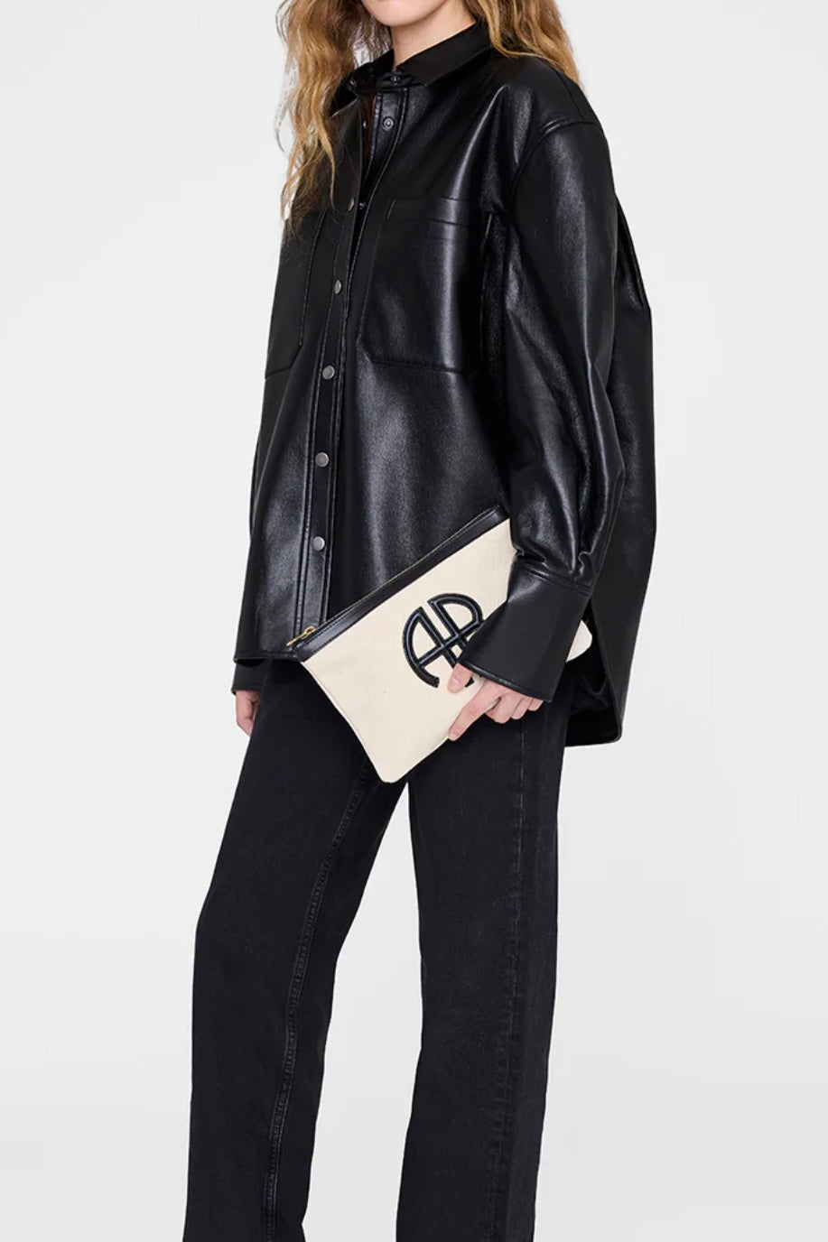 Anine Bing - Lili Pouch natural canvas with black