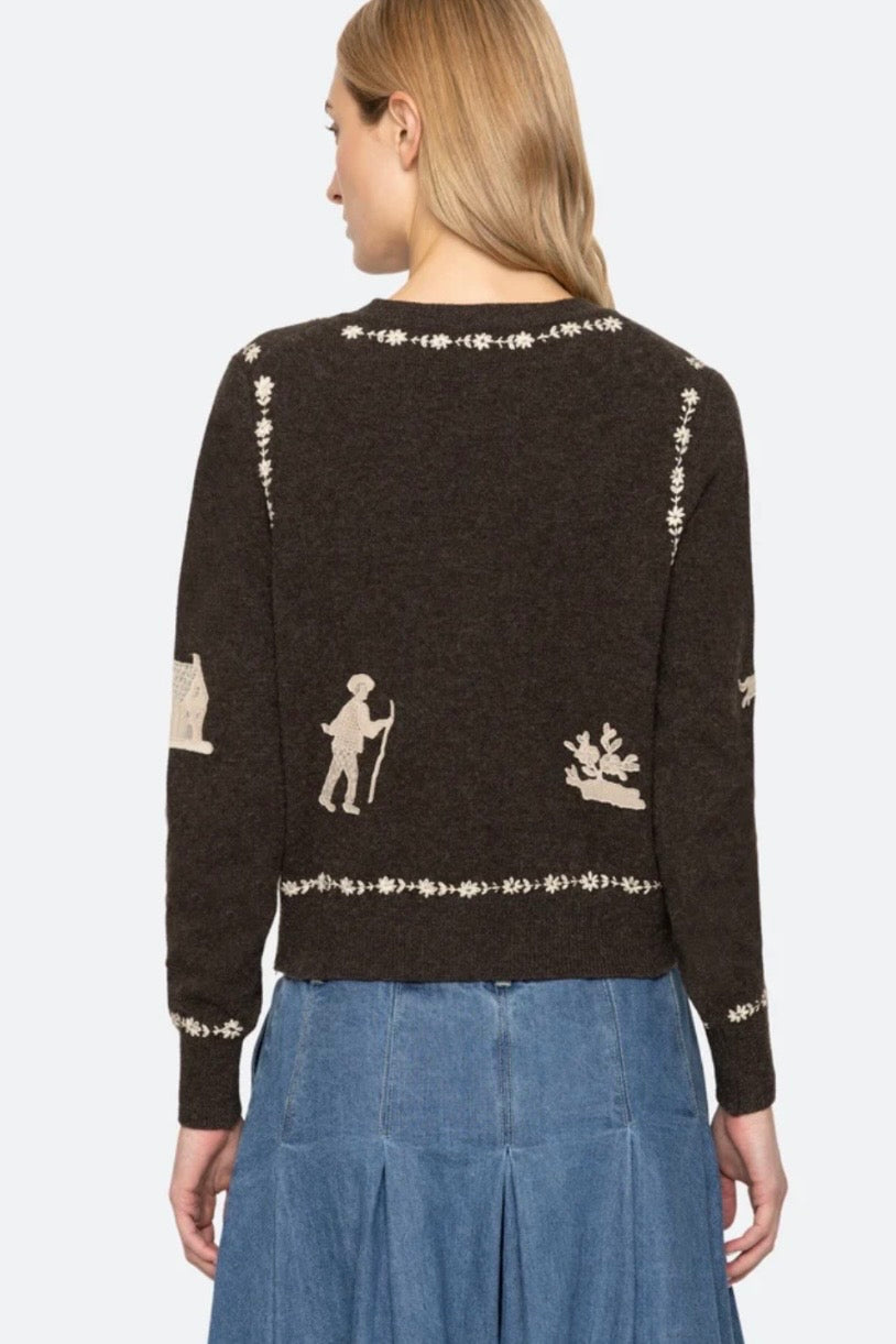 SEA NY - Margeurite lace patch l/slv cardigan