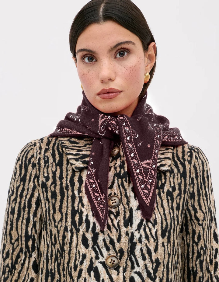 Rixo - Lianora Scarf Daisy Paisley Knit Oxblood