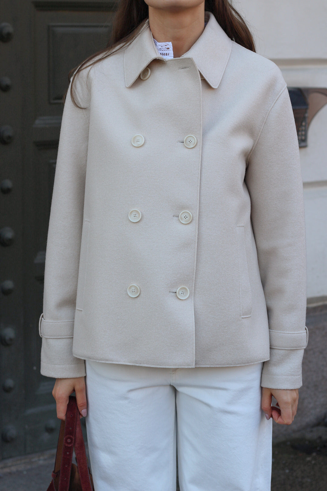 Harris Wharf - Women oversized short trench light pressed	wool