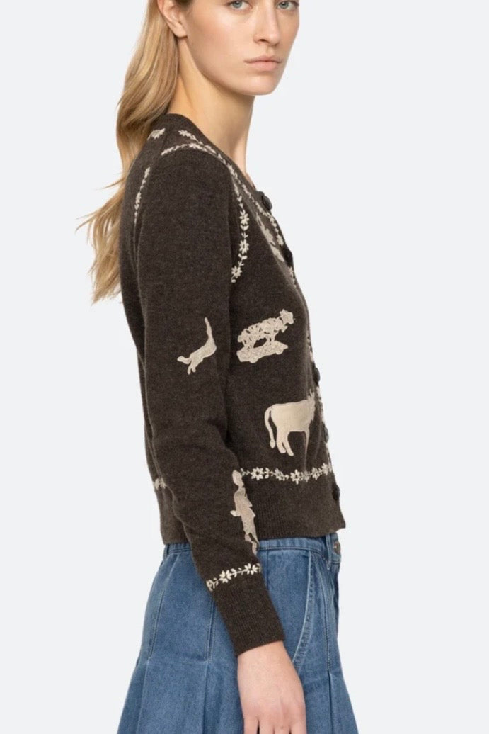 SEA NY - Margeurite lace patch l/slv cardigan