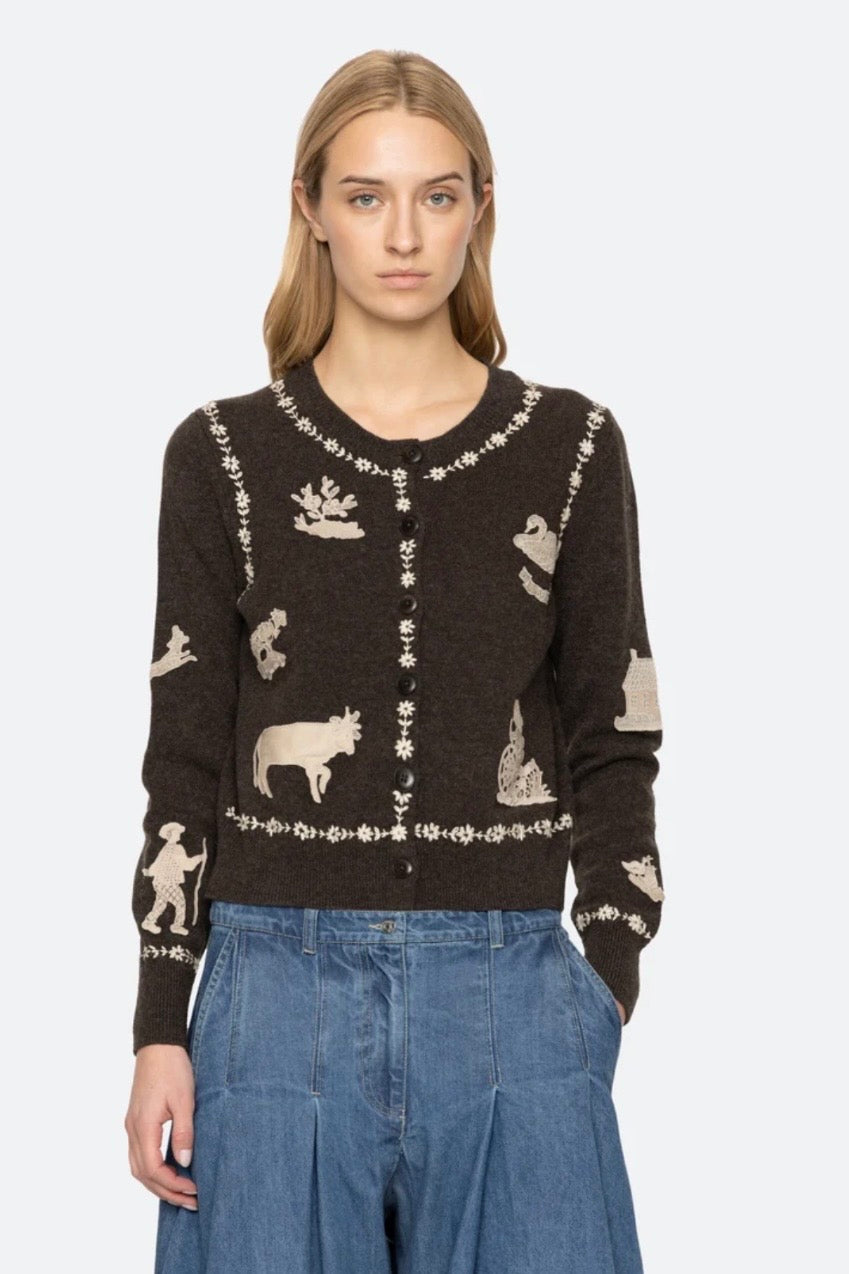SEA NY - Margeurite lace patch l/slv cardigan