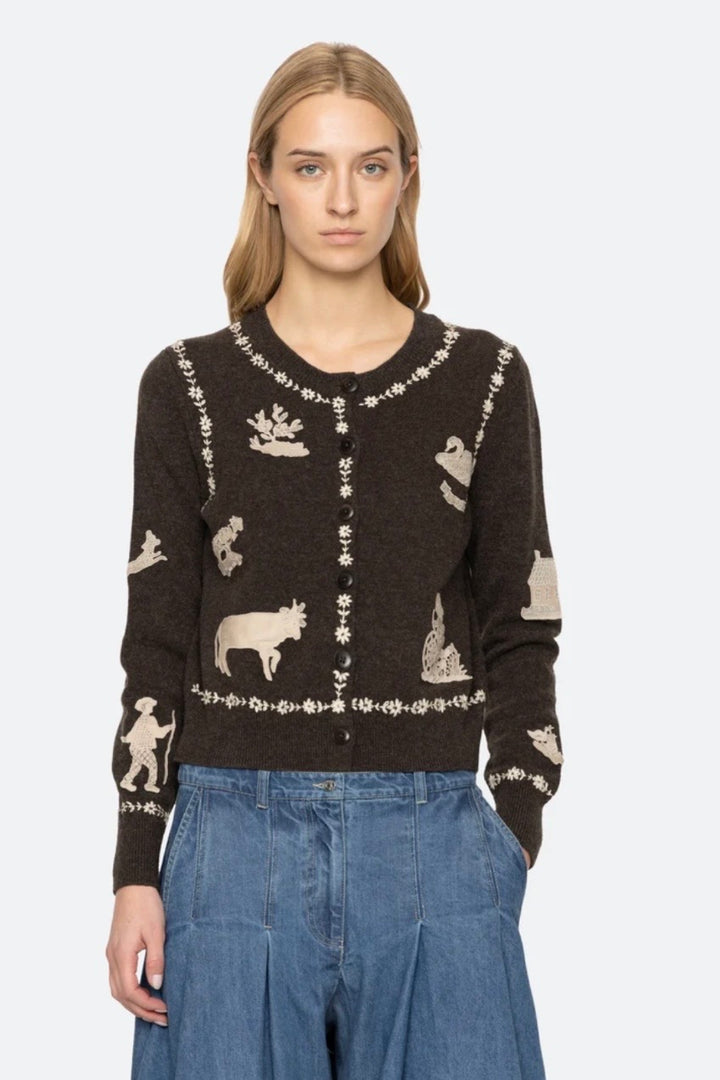 SEA NY - Margeurite lace patch l/slv cardigan