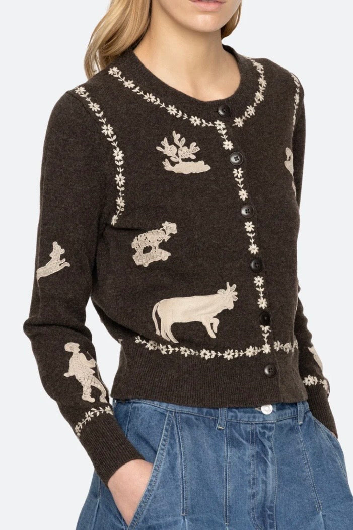 SEA NY - Margeurite lace patch l/slv cardigan