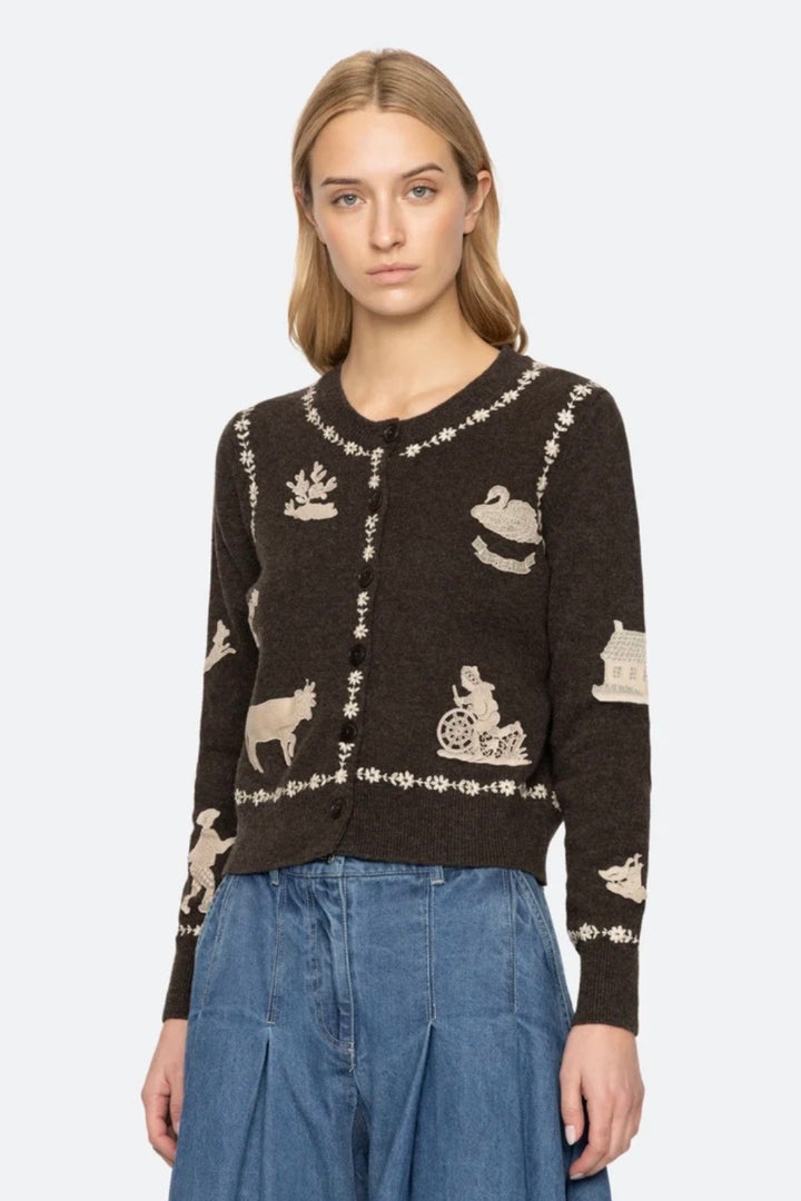 SEA NY - Margeurite lace patch l/slv cardigan