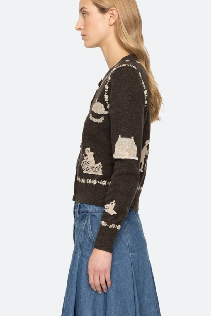 SEA NY - Margeurite lace patch l/slv cardigan