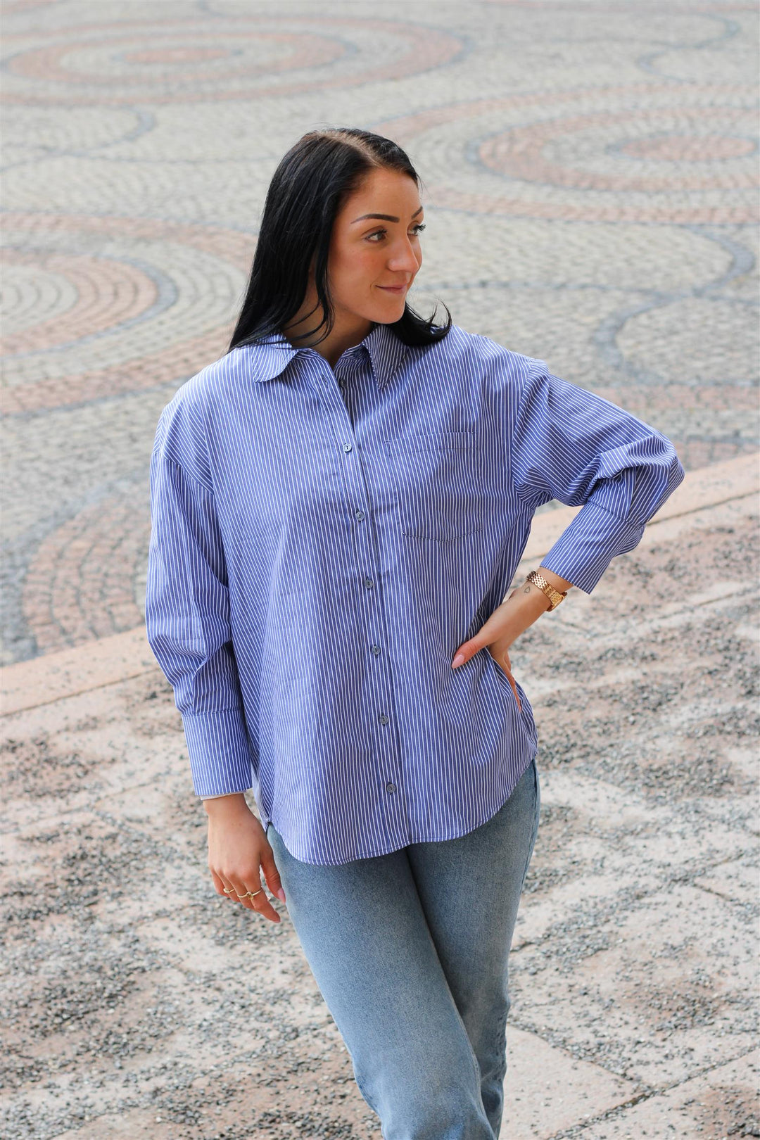 Anine Bing - Mika Shirt blue and white – Kiman Woman