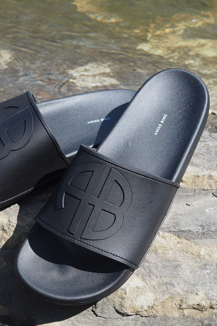 Anine Bing - Isla Slides Black monogram